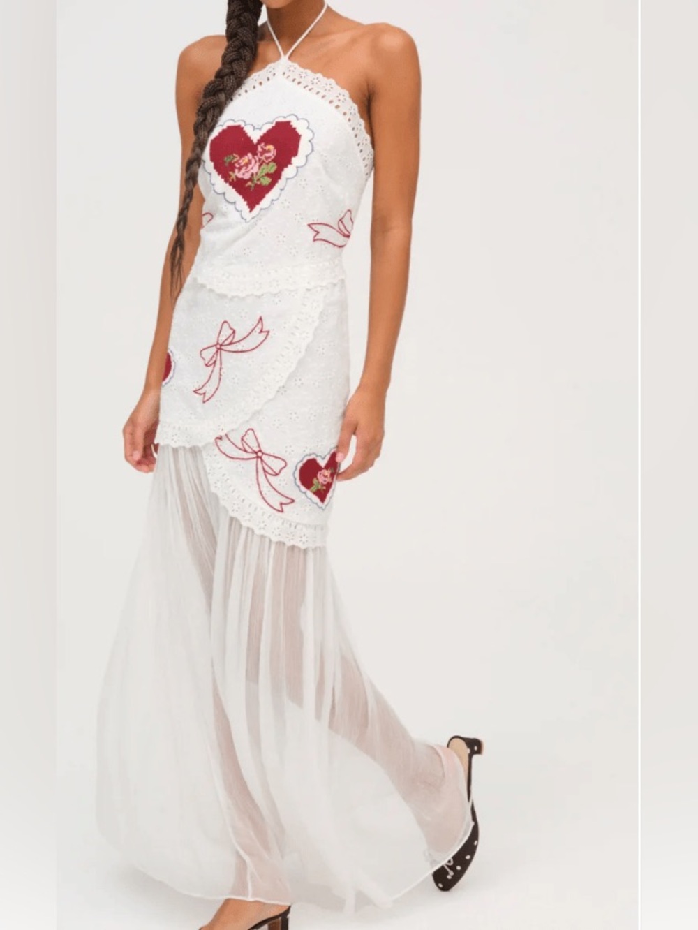 For Love and Lemons Mi Amore Embroidered Heart Maxi Dress Size XS